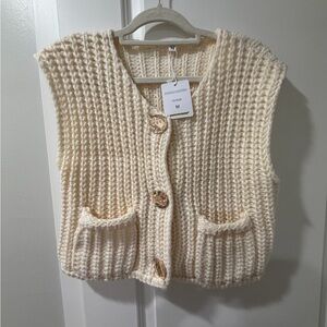 Cream Knit Button-Up Sweater Vest